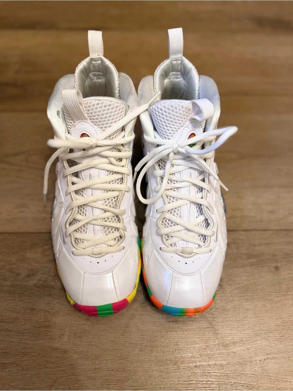 Nike Foamposite White High-Top Sneakers with Multicolor Sole